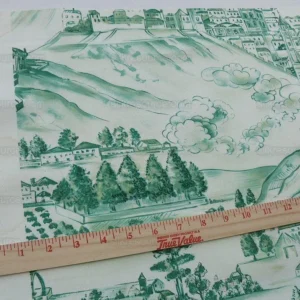 P1600825.jpg 4.5y Scalamandre Toile Scenes From Tuscany- Green On White MSRP$