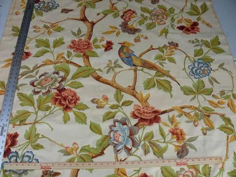 P1600883.jpg By Yd Scalamandre Faisan Pale Gold Chinoiserie Bird Chintz MSRP USD 356/Y