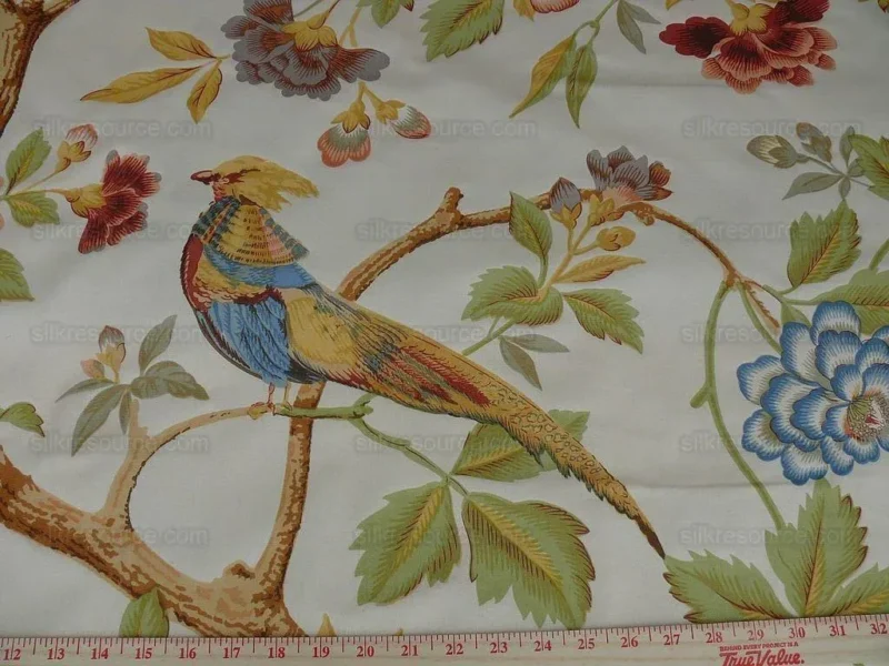 P1600885.jpg By Yd Scalamandre Faisan Pale Gold Chinoiserie Bird Chintz MSRP USD 356/Y