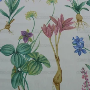 P1600904.jpg 5.25y Scalamandre Les Fleurs Gardens Gw-cream Botanical Print Cream white Lily Iris Couscous Bulb Lilium Leslie Merritt MSRP USD 404/y