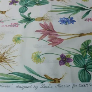 P1600907.jpg 5.25y Scalamandre Les Fleurs Gardens Gw-cream Botanical Print Cream white Lily Iris Couscous Bulb Lilium Leslie Merritt MSRP USD 404/y