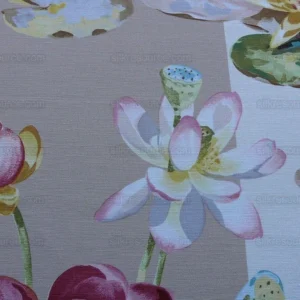 P1610145.jpg By yard Scalamandre Meiji Pond Tan Beige Lotus Water Lily Linen Print MSRP USD312/yard