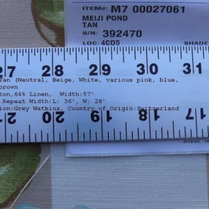 P1610146.jpg By yard Scalamandre Meiji Pond Tan Beige Lotus Water Lily Linen Print MSRP USD312/yard