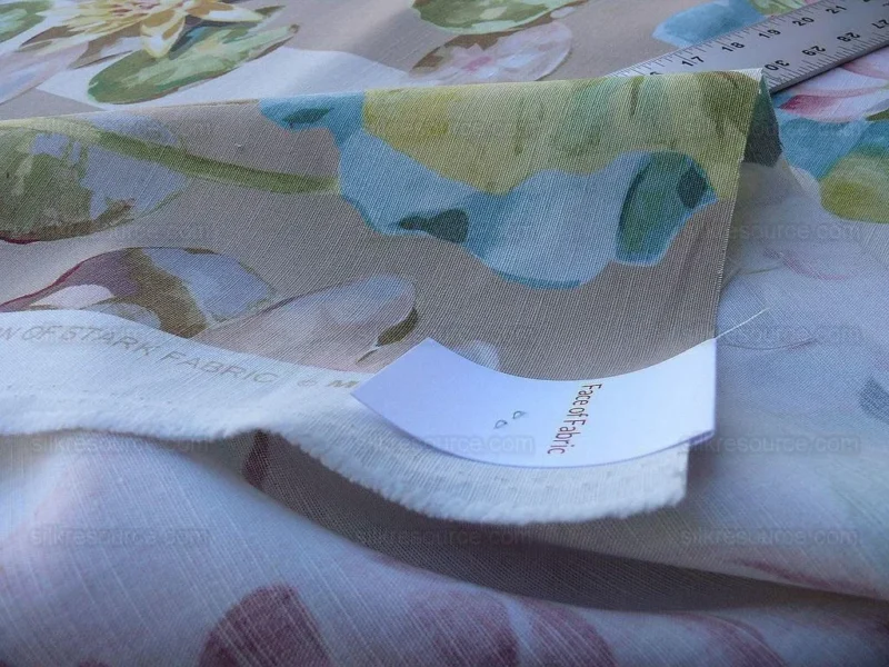 P1610149.jpg By yard Scalamandre Meiji Pond Tan Beige Lotus Water Lily Linen Print MSRP USD312/yard