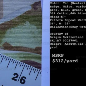 P1610150C.jpg By yard Scalamandre Meiji Pond Tan Beige Lotus Water Lily Linen Print MSRP USD312/yard