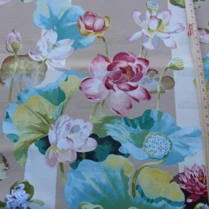 P1610151.jpg By yard Scalamandre Meiji Pond Tan Beige Lotus Water Lily Linen Print MSRP USD312/yard
