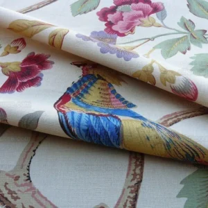 P1610208.jpg 6.9y Scalamandre Faisan-corn Linen Bird Chinoiserie MSRP USD 424/Y