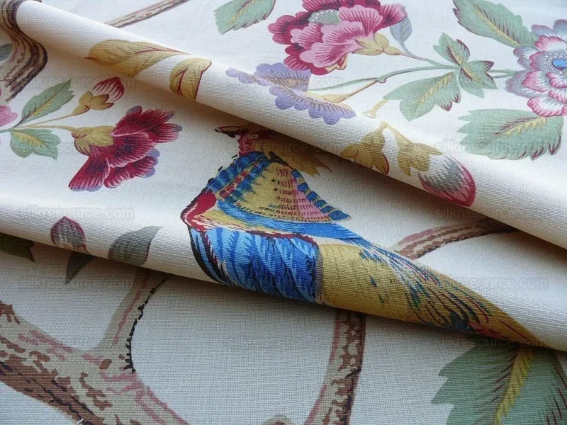 P1610208.jpg 6.9y Scalamandre Faisan-corn Linen Bird Chinoiserie MSRP USD 424/Y