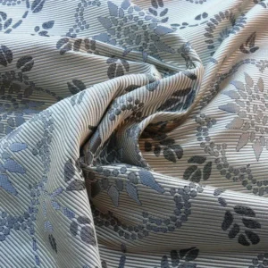 P1610266.jpg By Yard Scalamandre Kasumi Silver Cloud Silk Lampas Kimono Daisy Flower Art Deco MSRP USD 276/Y