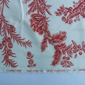 P1610330.jpg By Yd Scalamandre Grey Watkins Languedoc Autumn Red Cream White Botanic Fern and Thistle Southern France Toile Circa 1790 MSRP USD 364/y