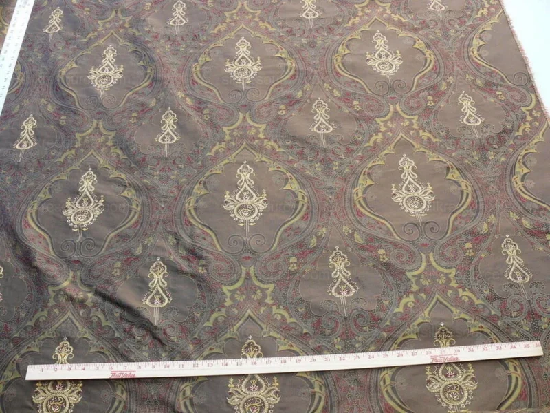 P1610360.jpg **On hold By Yd Scalamandre Dhara Black Gold Silk Damask Embroidery MSRP USD 200/y