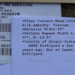 P1610363C.jpg **On hold By Yd Scalamandre Dhara Black Gold Silk Damask Embroidery MSRP USD 200/y