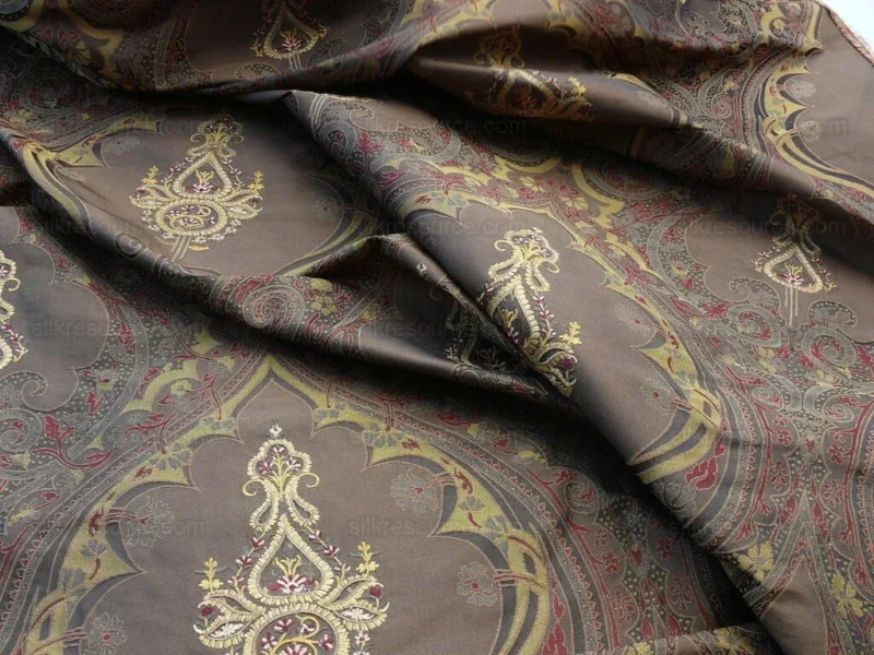 P1610365.jpg **On hold By Yd Scalamandre Dhara Black Gold Silk Damask Embroidery MSRP USD 200/y