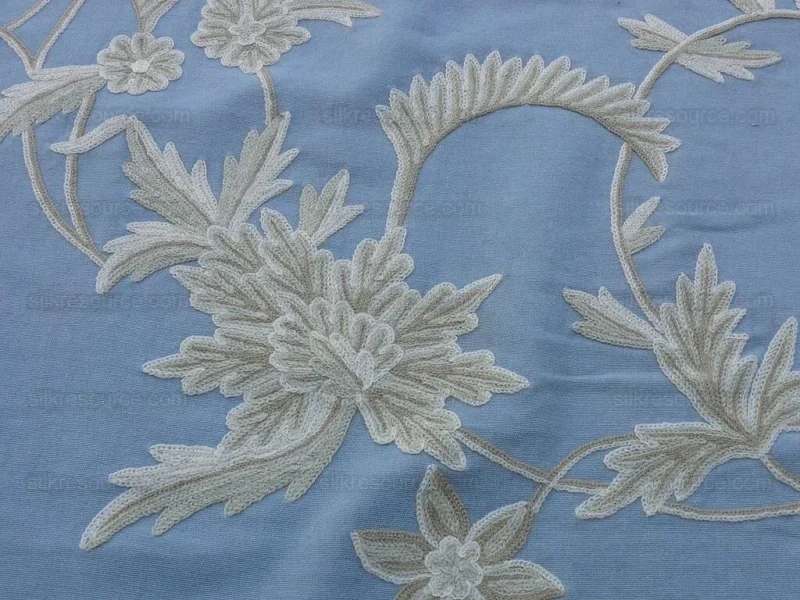 P1610452.jpg By Yd Scalamandre Sunil "Bay" Wool Embroidery Cotton Crewel Hand Made Serene Blue White Grey MSRP USD 272Y