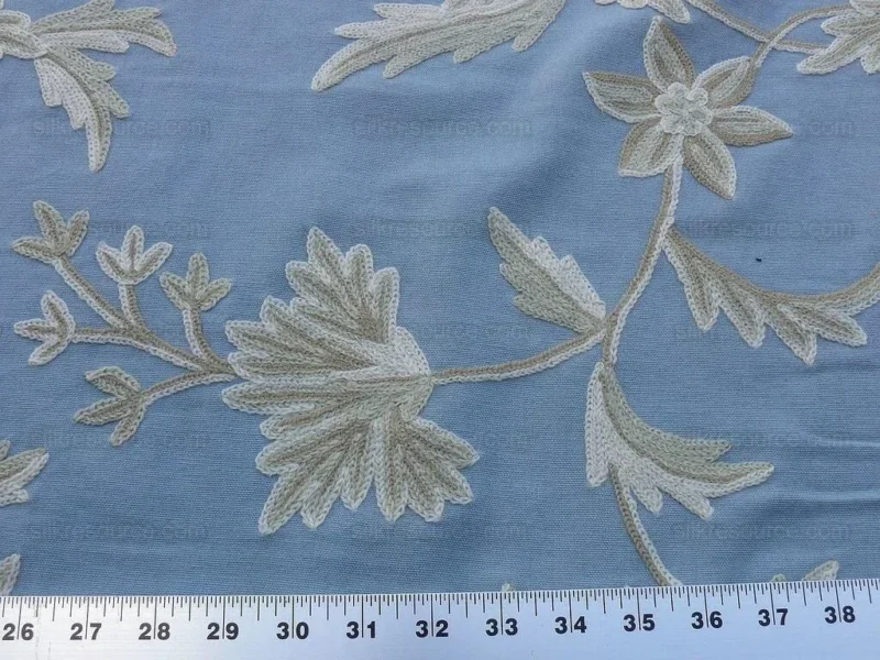 P1610453.jpg By Yd Scalamandre Sunil "Bay" Wool Embroidery Cotton Crewel Hand Made Serene Blue White Grey MSRP USD 272Y