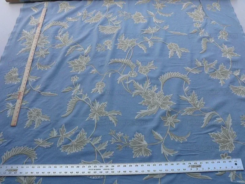 P1610454.jpg By Yd Scalamandre Sunil "Bay" Wool Embroidery Cotton Crewel Hand Made Serene Blue White Grey MSRP USD 272Y