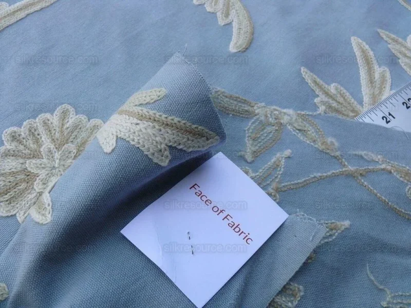 P1610455.jpg By Yd Scalamandre Sunil "Bay" Wool Embroidery Cotton Crewel Hand Made Serene Blue White Grey MSRP USD 272Y
