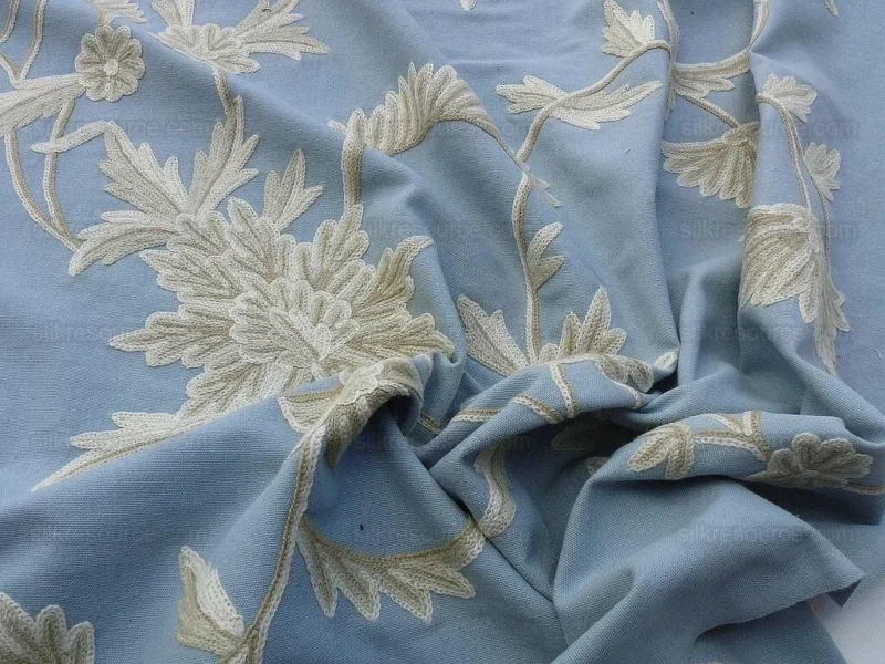 P1610459.jpg By Yd Scalamandre Sunil "Bay" Wool Embroidery Cotton Crewel Hand Made Serene Blue White Grey MSRP USD 272Y