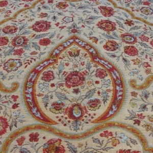 P1610511.jpg 12.25y Scalamandre Calantha Gold/red Blue Flower Wool MSRP USD 296/Y