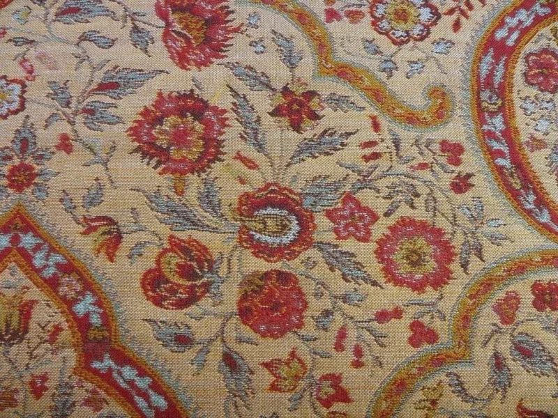 P1610512.jpg 12.25y Scalamandre Calantha Gold/red Blue Flower Wool MSRP USD 296/Y