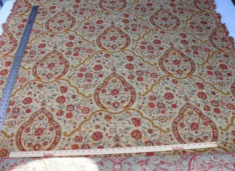 P1610514.jpg 12.25y Scalamandre Calantha Gold/red Blue Flower Wool MSRP USD 296/Y