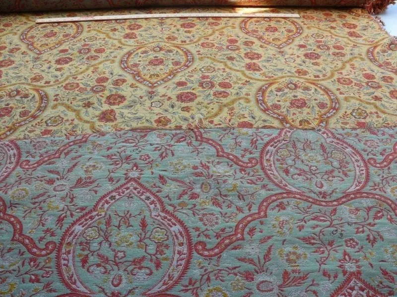 P1610518.jpg 12.25y Scalamandre Calantha Gold/red Blue Flower Wool MSRP USD 296/Y