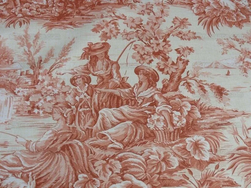 P1610528.jpg By Yd Scalamandre El Remanso Toile Copper Red Spanish Country Pool Ducks 62" Wide