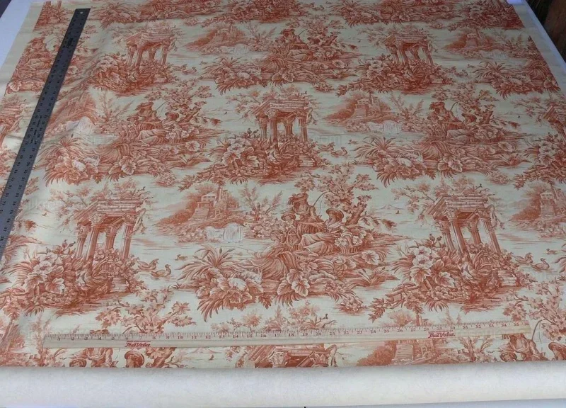 P1610529.jpg By Yd Scalamandre El Remanso Toile Copper Red Spanish Country Pool Ducks 62" Wide