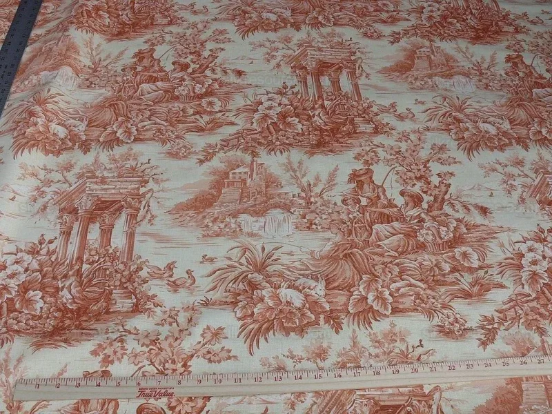 P1610530.jpg By Yd Scalamandre El Remanso Toile Copper Red Spanish Country Pool Ducks 62" Wide