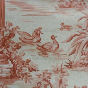 P1610531.jpg By Yd Scalamandre El Remanso Toile Copper Red Spanish Country Pool Ducks 62" Wide