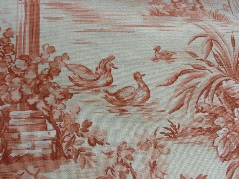 P1610531.jpg By Yd Scalamandre El Remanso Toile Copper Red Spanish Country Pool Ducks 62" Wide
