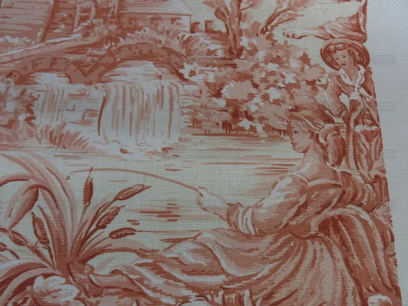 P1610532.jpg By Yd Scalamandre El Remanso Toile Copper Red Spanish Country Pool Ducks 62" Wide