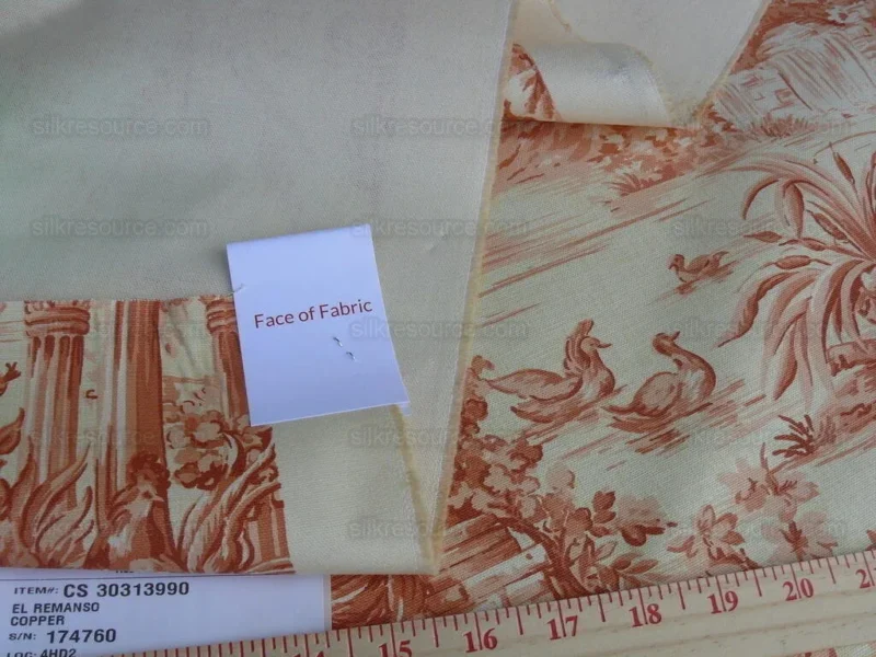 P1610535.jpg By Yd Scalamandre El Remanso Toile Copper Red Spanish Country Pool Ducks 62" Wide