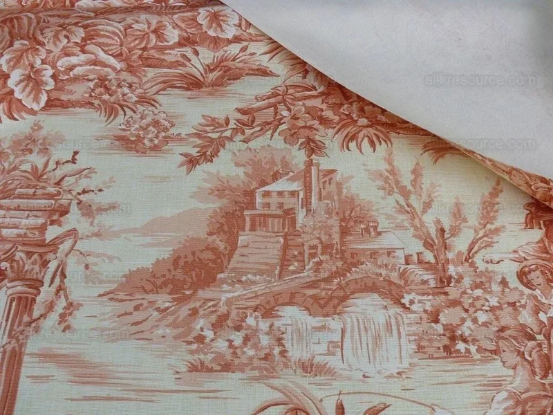 P1610536.jpg By Yd Scalamandre El Remanso Toile Copper Red Spanish Country Pool Ducks 62" Wide