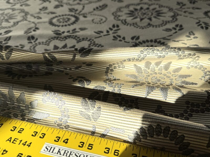 IMG_8133 By Yard Scalamandre Kasumi Silver Cloud Silk Lampas Kimono Daisy Flower Art Deco MSRP USD 276/Y