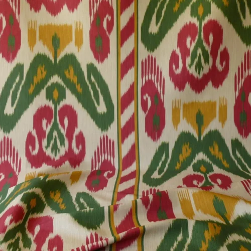 CLARENCE HOUSE GRAND PAMIR IKAT LINEN SCARLET & GREEN MSRP$370