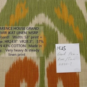P1580707.jpg By Yd Clarence House Grand Pamir Ikat Linen Rust & Fern Green MSRP USD 370/yard