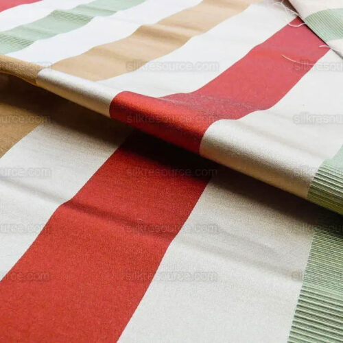By Yd Scalamandre Gilles Stripe Coral Red Gold Green Classy Silk Linen Jacquard Heavy Stripe MSRP278/y