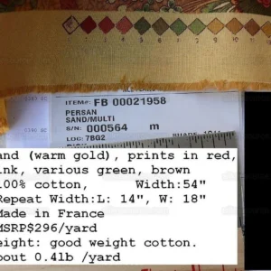 P1610296-F.jpg Bty Scalamandre Old World Weavers Fonthill France Persan Arabic Hand Print Pink Red Green "sand" Gold MSRP USD 296/Y