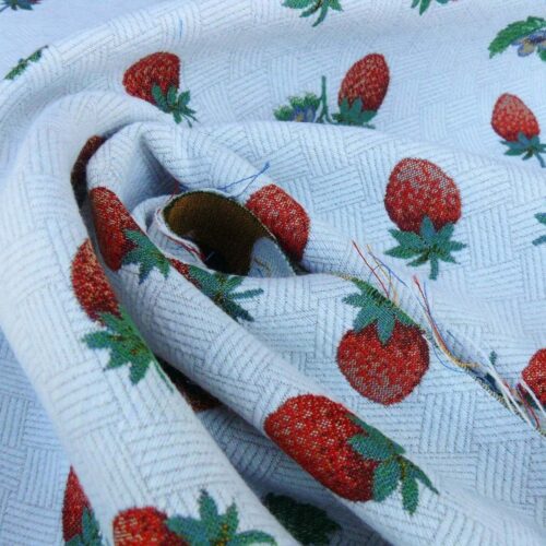 products-P1610574 By Yard Scalamandre Fragoletta Strawberry Lampas Fruit Pink Red White Wool Cotton Heavy