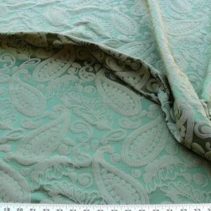 P1610855.jpg Bty Scalamandre Angelique Paisley Silk Damask Green Gold MSRP USD 298/y