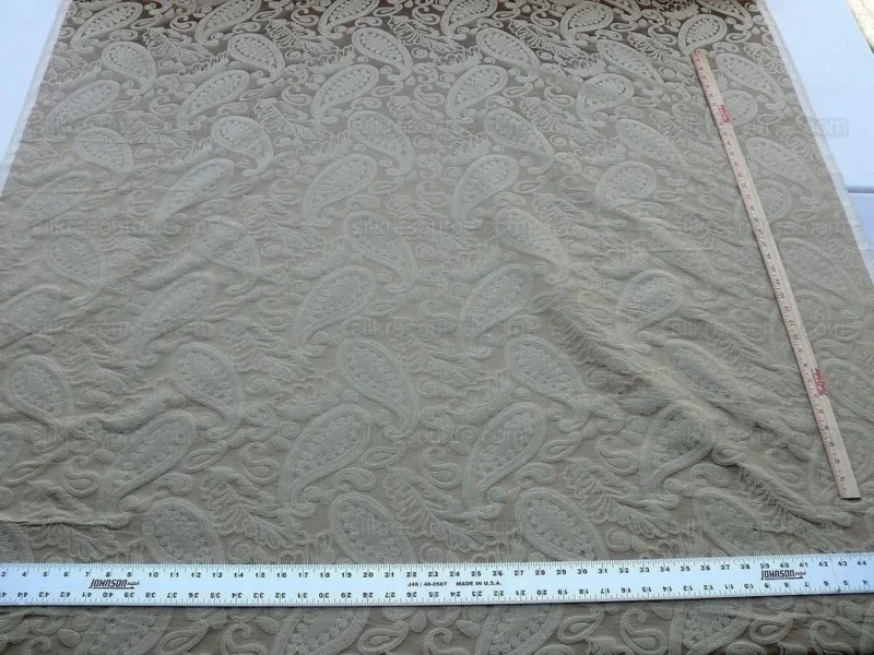 P1610943.jpg Bty Scalamandre Angelique Paisley Silk Damask Tan Gold MSRP USD 298Y