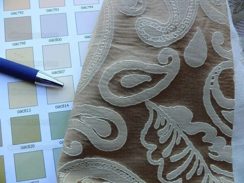 P1610948.jpg Bty Scalamandre Angelique Paisley Silk Damask Tan Gold MSRP USD 298Y