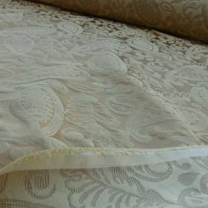 P1610949.jpg Bty Scalamandre Angelique Paisley Silk Damask Tan Gold MSRP USD 298Y