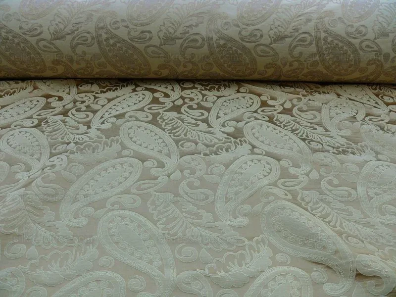 P1610950.jpg Bty Scalamandre Angelique Paisley Silk Damask Tan Gold MSRP USD 298Y
