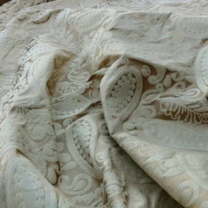 P1610951.jpg Bty Scalamandre Angelique Paisley Silk Damask Tan Gold MSRP USD 298Y