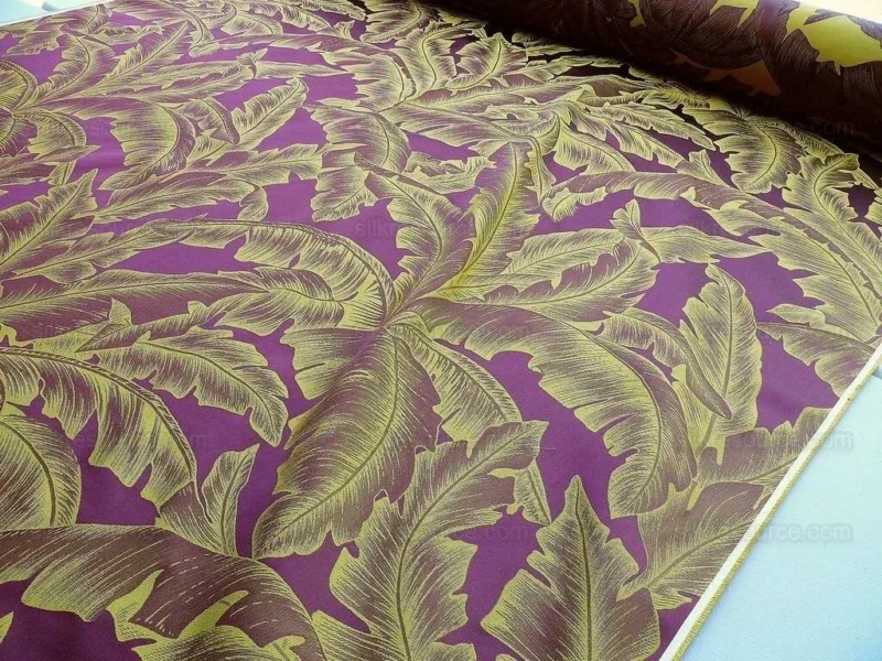 P1610964.jpg Scalamandre Havana Tropical Banana Leaves Foliage Malvarosa Purple Gold Tropical MSRP USD 412/Y