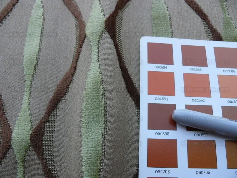 P1620097.jpg Bty Scalamandre Helena Fonthill Brown/green Velvet River Ribbon Diamond Mid-century MSRP USD 164/Y