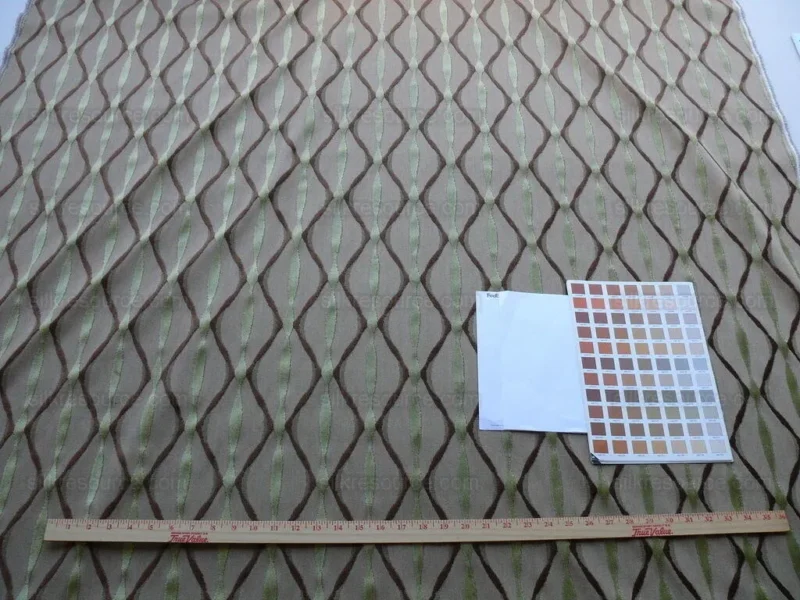 P1620099.jpg Bty Scalamandre Helena Fonthill Brown/green Velvet River Ribbon Diamond Mid-century MSRP USD 164/Y