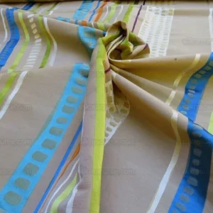 IMG_3594.jpg Bty Scalamandre Jazzy Stripe Blue Straw On Taupe Aqua Orange Lime Green Taupe Silk Linen MSRP USD212/yard